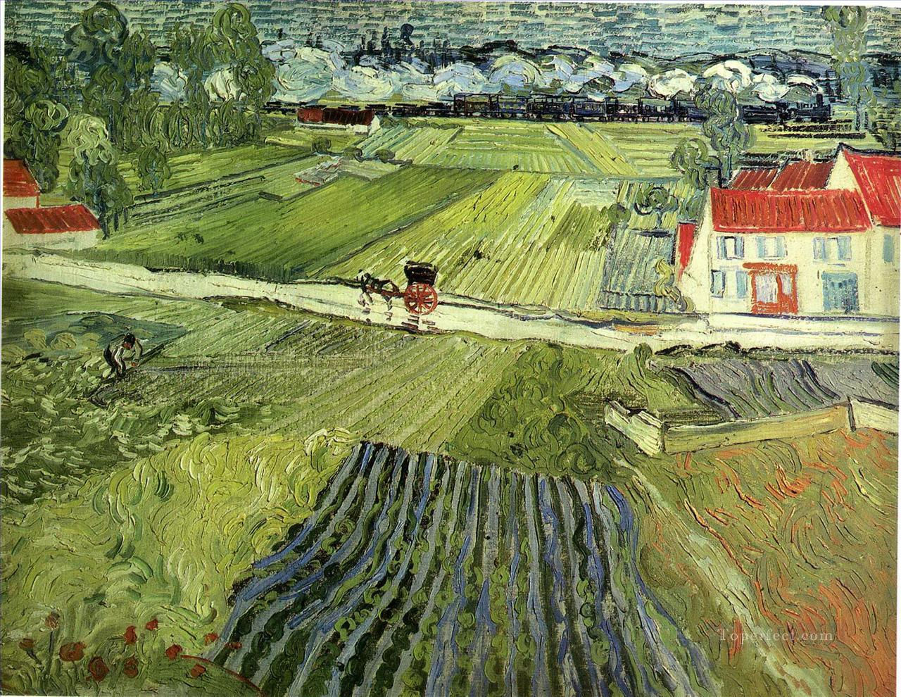Landscape with Carriage and Train Vincent van Gogh Oil Paintings